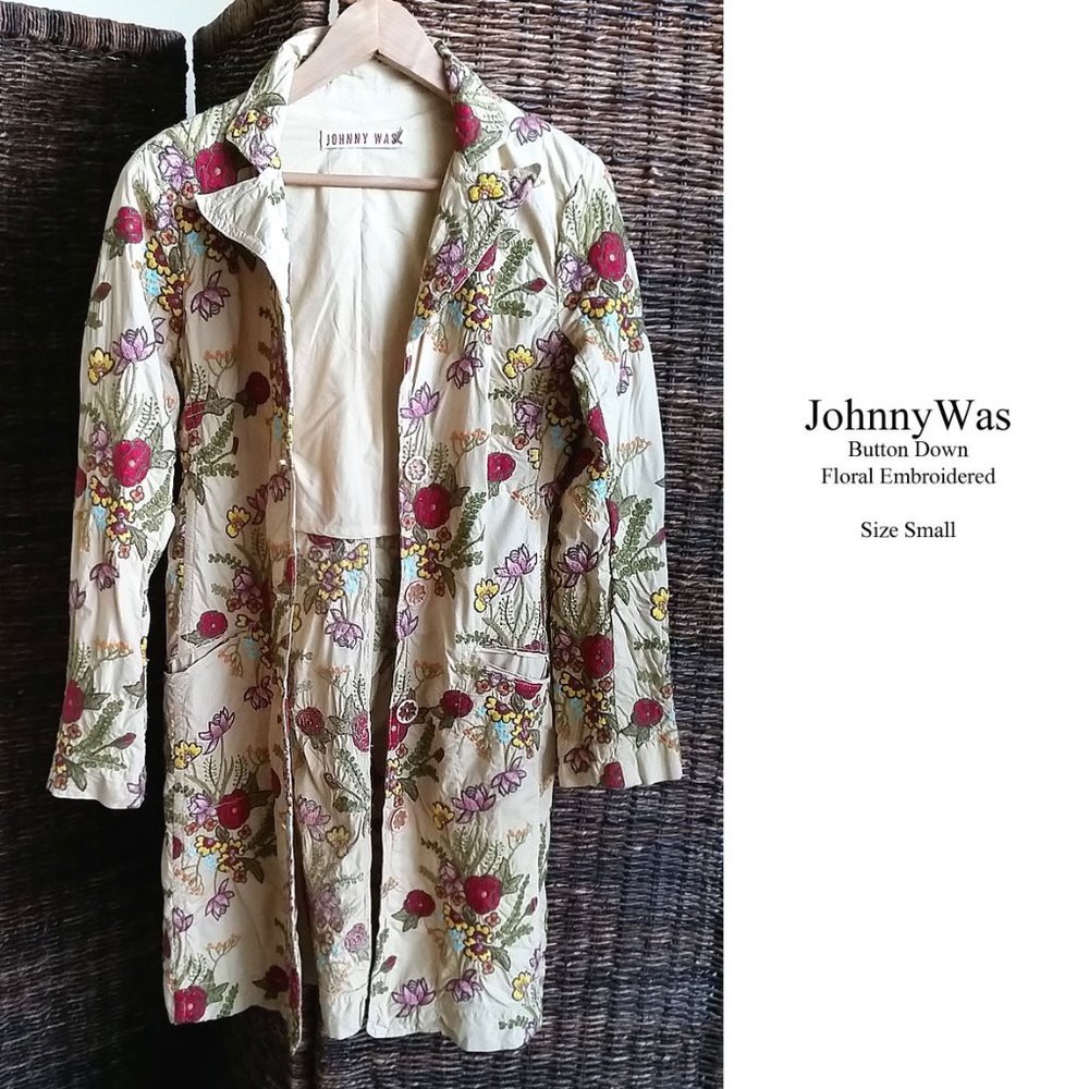 Johnny Was Jacket Cotton Embroidered Sz Small